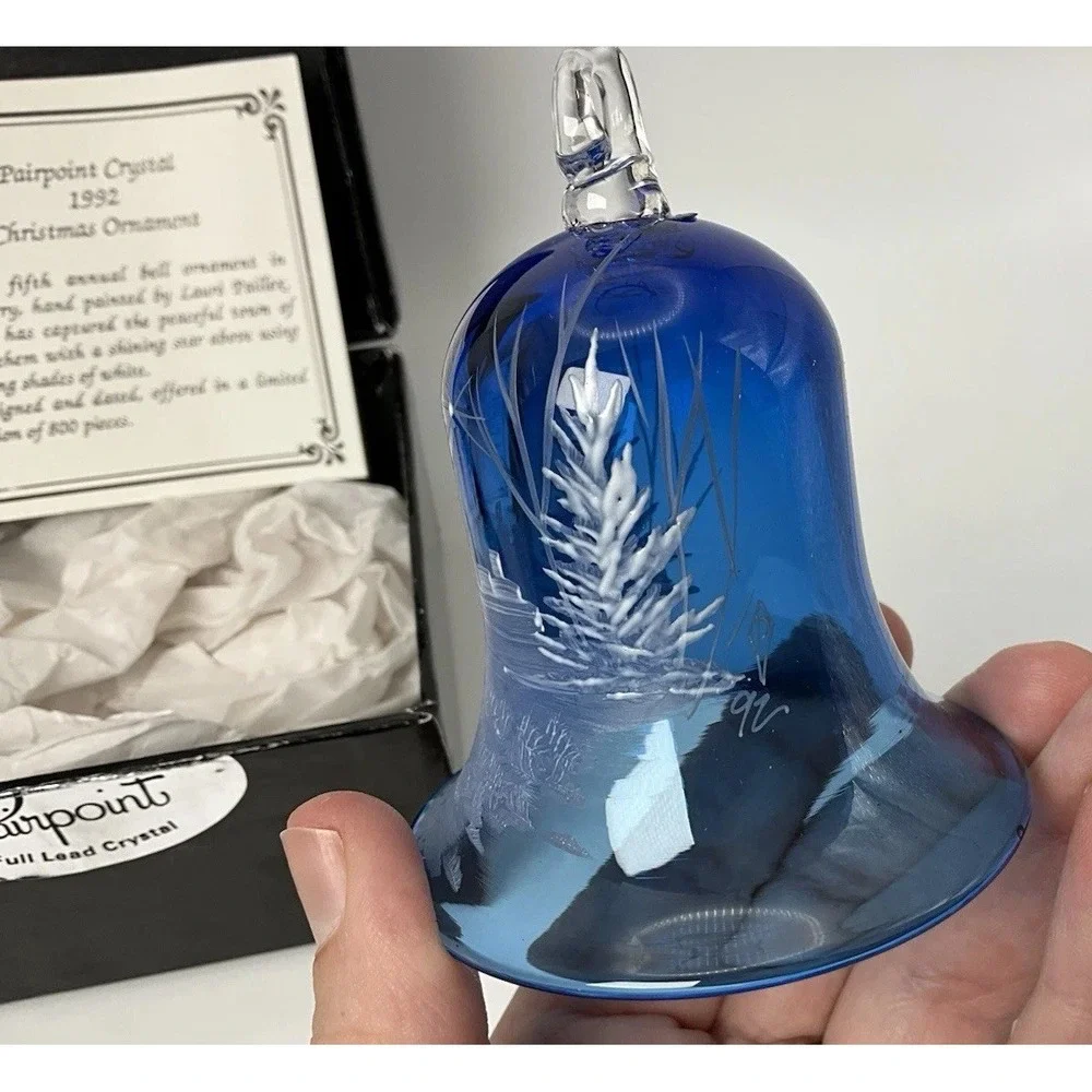Pairpoint Crystal Annual Christmas Bell Ornament 1992 Hand Painted Bethlehem GUC